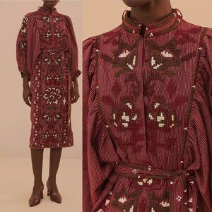 Farm Rio Toucan Scarf Cross Stitch Embroidered Midi Dress XL. NWT